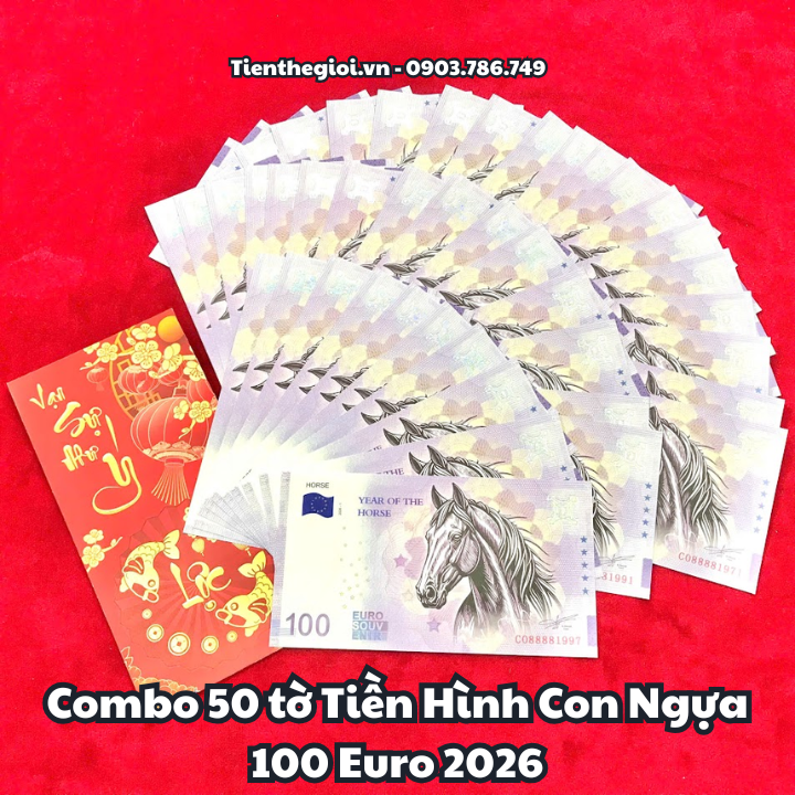 Combo 50 tờ Tiền Lì Xì 100 Euro Hình Con Ngựa 2026